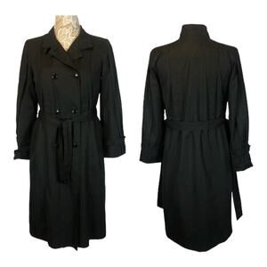 Vintage Concept black double breasted stand collar belted trench coat size large